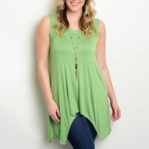 Moa Moa Ladies Asymmetrical Knit Top Sleeveless Solid Green Size 1XL NWOT